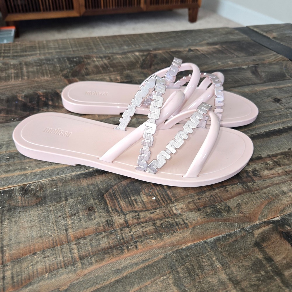 Melissa Women Pink Jelly Slide Sandals Metallic Flat Size 9, Barbiecore Poolside - Picture 4 of 7